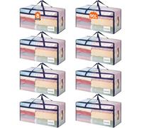 Lifewit Lot de 8 Grands Sacs Rangement Vetement 90 L, Sac Demenagement avec Poignées, Housse Rangement Couette, Boite Rangement Pliable, Transparent