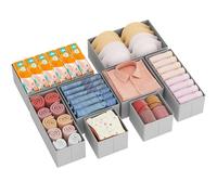 Lifewit Lot de 8 Organisateur Tiroir, Boite Rangement Vetement Pliable, Separateur Tiroirs en Tissu, Rangement sous Vetement, Panier Rangement Armoire pour Chaussettes, Cravates, Ceintures, Gris Clair