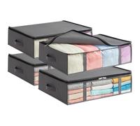 Lifewit Pack de 4, 40L Bacs de Rangement sous le Lit, Sacs de Rangement Pliables pour Vêtements avec Fenêtre Transparente, Organisateurs de Placards pour Serviettes, Vêtements, Couvertures, Gris