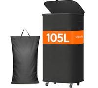 Lifewit Panier a Linge Sale avec Couvercle et Roulettes, Corbeille Linge Pliable avec Sac Amovible, Bac Linge, Laundry Basket pour Chambre, Salle de Bain, Buanderie, 105L, Noir