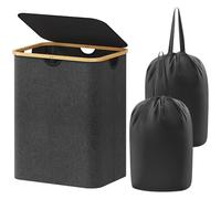 Lifewit Panier a Linge Sale avec Couvercle, Grand Corbeille Linge Pliable en Bambou avec Sac Intérieur, Panière Linge, Laundry Basket pour Chambre, Salle de Bain, Buanderie, 120 L, Gris Foncé