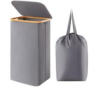 Lifewit Panier a Linge Sale avec Couvercle, Grand Corbeille Linge Pliable en Bambou avec Sac Intérieur, Panière Linge, Laundry Basket pour Chambre, Salle de Bain, Buanderie, 100 L, Gris