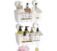 Lifewit Panier de Douche à Ventouses Murale, 26 cm Etagere Douche sans Percage, Porte Salle de Bain Amovible en Plastique pour Les Gel Shampooing, Gel Nettoyant pour Le Visage， Blanc, 2 Paquets