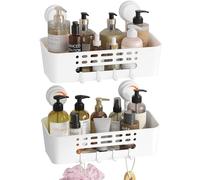 Lifewit Panier de Douche à Ventouses Murale, 31 cm Etagere Douche sans Percage, Rangement Salle de Bain Amovible en Plastique pour les Gel Shampooing, Gel Nettoyant pour le Visage, Blanc, 2 Paquets