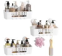 Lifewit Panier de Douche à Ventouses Murale, 31 cm Etagere Douche sans Percage, Rangement Salle de Bain Amovible en Plastique pour les Gel Shampooing, Gel Nettoyant pour le Visage, Blanc, 3 Paquets