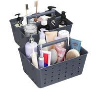 Lifewit Panier Douche Plastique Lot de 2, Rangement Salle de Bain, Panier Rangement avec Poignée, Bathroom Organizer pour Range Shampoing, Gel Douche, Brosse à Dents, Dentifrice, Gris