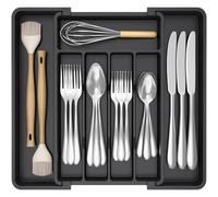 Lifewit Petite Boîte à Couverts pour Tiroirs, Porte-Couverts Réglable Profondeur 32 cm, Entraison de Tiroir Entraison de Löffel en Plastique, Organisateur de Tiroirs Cuisine für Gabeln, Couteau Noir
