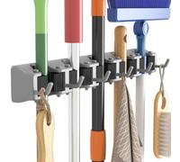 Lifewit Porte Balais Mural, Support antidérapant pour Balai et Serpillière pour l'Organisation des Fournitures de Nettoyage, Support Balai Mural facile à Installer pour Placard, Garage, Gris