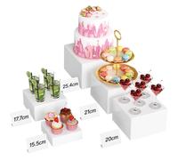 Lifewit Presentoir Aperitif Buffet, Lot de 5 (25,4/21/20/17,7/15,5 cm) Présentoir pour Gâteaux en Plastique, Desserts, Bijoux, Support Cubique Emboîtable en Différentes Tailles, Blanc