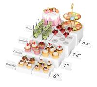 Lifewit Presentoir Aperitif Buffet, Lot de 8 (21/20/18/15 cm) Présentoirs pour Gâteaux en Plastique, Desserts, Objets de Collection, Bijoux, Support Cubique Emboîtable en Différentes Tailles, Blanc