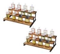 Lifewit Présentoir en Bois à 3 Niveaux avec Support en Métal, Lot de 2 Perfume Organizer, 35,3 cm Step Cologne Stand, Display Shelf for Fragrance, Skincare, Figures, Tabletop, Cabinet, Brun Rustique