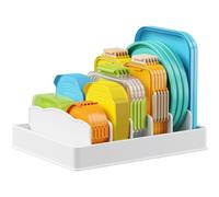 Lifewit Range Couvercle 33 cm, Rangement Casserole Tiroir Cuisine, Organisateur de Boîte à Lunch avec 5 Séparateurs Réglables, Grand Plastique Séparateur de Vaisselle Placard, Blanc