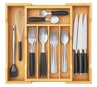 Lifewit Range Couverts en Bambou pour Tiroir, Rangement Ustensiles Extensible de 24 cm à 40 cm, Profondeur de 33 cm, Organisateur vaisselle de Cuisine, Porte Separateur pour Cuillère/Fourchette