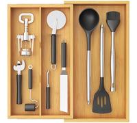 Lifewit Range Couverts Extensible 2 à 3 Compartiments, Rangement Couvert pour Tiroir en Bambou, Organisation Cuisine, Separateur Tiroir pour Cuillères, Fourchettes, Couverts, Couteaux, Naturel