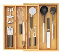 Lifewit Range Couverts Extensible 3 à 4 Compartiments, Rangement Couvert pour Tiroir en Bambou, Organisation Cuisine, Separateur Tiroir pour Cuillères, Fourchettes, Couverts, Couteaux, Naturel