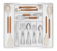 Lifewit Range-couverts extensible pour tiroirs de 42,4 cm de profondeur - Organisateur de couverts - Insert de tiroir de cuisine de 33 à 57 cm de large - Porte-couverts en plastique pour