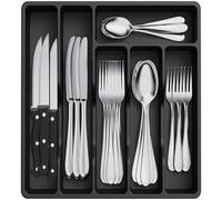 Lifewit Range Couverts pour Tiroir, Organisateur Couverts Tiroir Cuisine Rangement Ustensiles Bac de Rangement Couvert pour Cuillères Fourchettes Couteaux Vaisselle, 6 Compartiments, Noir
