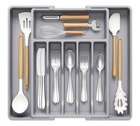 Lifewit Range Couverts pour Tiroir, Organisateur Réglable pour Vaisselle, Profondeur 42,4cm, Grand Plastique Porte Ustensiles pour Cuisine, Amenagement Placard pour Cuillère/Fourchette/Couteaux, Gris