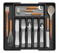 Lifewit Range Couverts pour Tiroirs avec TPR Antidérapant, Rangement Vaisselle de Réglable, Porte de Ustensiles pour Placard Cuisine, Organisateur pour Argenterie, Cuillère, Couteau, Noir et Gris