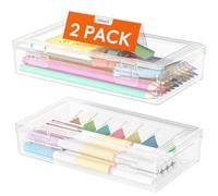 Lifewit Rangement Crayon de Couleur avec Couvercle Imperméable, Rangement Trousse Feutre Organisateur Empilable, Boite Crayon Transparente Plastique pour Papeterie, 20 x 12 cm, 2 Pièces