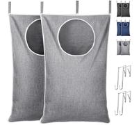 Lifewit Sac a Linge Suspendu sur Porte, Grand Panier a Linge Sale Pliable, Laundry Basket Bag pour Salle de Bain et Chambre, Rangement Vetements Sales, Gris Clair, Lot de 2