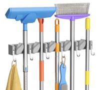 Lifewit Support Balais Mural pour Outils de Nettoyage, 1 Lot, Gris | avec 6 Crochets et 5 Fentes, Porte Balai Mural pour Balai et Outils Pour La Cuisine, Le Jardin, La Garage, La Buanderie
