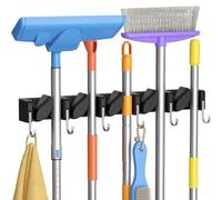 Lifewit Support Balais Mural pour Outils de Nettoyage, 1 Lot, Noir | avec 6 Crochets et 5 Fentes, Porte Balai Mural pour Balai et Outils Pour La Cuisine, Le Jardin, La Garage, La Buanderie