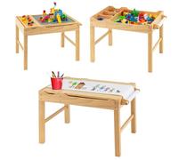 LIFEZEAL 2 en 1 Bureau à Dessin & Table de Blocs de Construction avec Espace de Rangement, Plateau Réversible, Rouleau de Papier, Table Multi-Activités en Bois pour Enfant 3 Ans+ (Naturel)