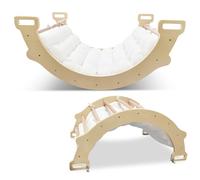 LIFEZEAL 3 en 1 Arche d'escalade en Bois, Carde à Grimper pour Enfants Intérieur, Bateau à Bascule avec Coussin Doux à Double Face, Charge de 50 kg, 1+ Ans (Naturel)