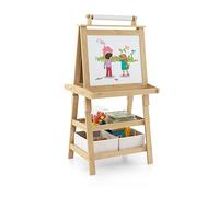 LIFEZEAL 3 en 1 Tableau Enfant Double Face Blanc et Noir, Chevalet pour Garçon Fille 3+ Ans avec 2 Boîtes de Rangementet 2 étagères, Jouet Educadif (Naturel)