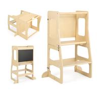 LIFEZEAL 3 en 1 Tour d’Observation Enfant Convertible avec Tableau Noir, Set Table Chaise Enfant Bois, Tour d'apprentissage Montessori Bébé 1+ an, Charge 60kg, pour Cuisine, Salle de Bain