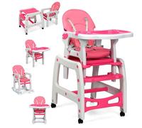 LIFEZEAL 5 en 1 Chaise Haute Bébé Evolutive avec Double Plateau Amovible, Chaise Bebe Confort en PP, Charge de 20 kg, Repose-pieds, Roues Universelles avec Freins, Ceinture de Sécurité, 6+ mois (rose)