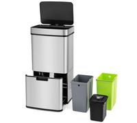 LIFEZEAL 72L Poubelle à 4 compartiments, collection différenciée, ouverture automatique, capteur infrarouge, acier inoxydable, poubelle différenciée, poubelle intérieure, seau à déchets, cuisine
