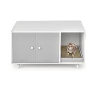 LIFEZEAL Armoire 2 en 1 pour Chat avec Griffoir, Table Basse avec Maison pour Chat, Maison pour Chat avec 2 Portes et Pieds Relevés, Bac à Litière pour Chat, Niche pour Chat, Marron (Gris)