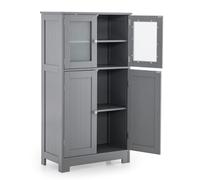 LIFEZEAL Armoire Haute avec Étagères Réglables, Meuble de Rangement Salle de Bain avec Double Porte en Verre, Armoire sur Pied Multifonctionnelle pour Cuisine, Salon, Bureau, 60 x 30 x 109 cm, (Gris)
