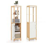 LIFEZEAL Armoire Haute en Bambou avec Compartiments, Meuble Colonne, Meuble de Rangement pour Salle de Bain, Couloir, Cuisine, Salon, 30 x 30 x 129 cm