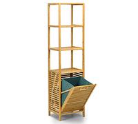 LIFEZEAL Armoire Haute en Bambou avec Panier à Linge, Armoire de Salle de Bain avec 3 Compartiments Ouverts, Étagère Rangement à 4 Niveaux, 40 x 33 x 160 cm, Naturel