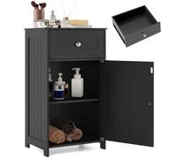 LIFEZEAL Armoire sur Pied de Salle de Bain avec Tiroir et Porte, Meuble de Rangement en Bois Gain de Place,Commode pour Salle de Bain, Cuisine, Salon, 43 x 34 x 77 cm, Style Moderne (Noir)