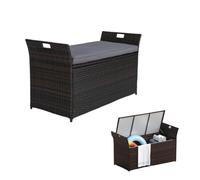 LIFEZEAL Banc Coffre de Rangement en Rotin PE, Pouf avec Coussin Amovible et Poignées Latérales, 260 L Boîte de Rangement Intérieur Extérieur, pour Jardin, Piscine, Terrasse, Cour, Chambre