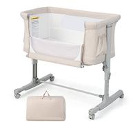 LIFEZEAL Berceau Cododo avec Roues Universelles et Matelas, Lit Parapluie Hauteur Réglable en 5 Positions, Lit d'Appoint avec Poche Latérale et Sac de Transport, 0-5 Mois (Beige)