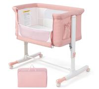 LIFEZEAL Berceau Cododo avec Roues Universelles et Matelas, Lit Parapluie Hauteur Réglable en 5 Positions, Lit d'Appoint avec Poche Latérale et Sac de Transport, 0-5 Mois (Rose)