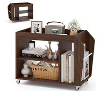 LIFEZEAL Bout de Canapé avec 4 roulettes, Table d'Appoint avec 3 Étagères en Bois, Gain de Place, Industriel Rustique, Table Console, 76x39,5x55cm, Marron