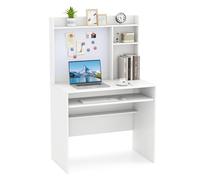 LIFEZEAL Bureau avec Rangement et Tableau d’Affichage Magnétique, étagère Réglable, Table Ordinateur en Bois avec Plateau Clavier, Poste de Travail, 89x50x138 cm (Blanc)