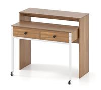 LIFEZEAL Bureau d'Ordinateur Extensible, Table de Rangement avec Tiroirs et roulettes, Coiffeuse Compacte Gain de Place pour Bureau à Domicile, Salon, Chambre à Coucher (Naturel)