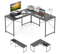 LIFEZEAL Bureau en Forme de L, 240cm Bureau d'Ordinateur Réversible d'angle avec Support d'Écran, Table d'Ordinateur Portable, Style Industriel, Poste de Travail pour Chambre (Gris Foncé)
