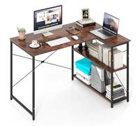 LIFEZEAL Bureau en Forme L Réversible, Bureau d'Ordinateur avec 3 Étagères de Rangement, Pieds Réglables, Structure en Métal, Table de Jeu d'angle pour Maison, 118 x 86 x 74,5 cm (Marron)