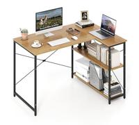 LIFEZEAL Bureau en Forme L Réversible, Bureau d'Ordinateur avec 3 Étagères de Rangement, Pieds Réglables, Structure en Métal, Table de Jeu d'angle pour Maison, 118 x 86 x 74,5 cm (Naturel)