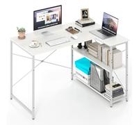 LIFEZEAL Bureau en Forme L Réversible, Bureau d'Ordinateur avec 3 Étagères de Rangement, Pieds Réglables, Structure en Métal, Table de Jeu d'angle pour Maison, 118 x 86 x 74,5 cm