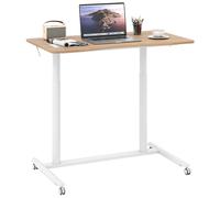LIFEZEAL Bureau Mobile réglable, Tables Pliantes Portables pour s'asseoir et se Tenir Debout, Table d'appoint en Forme de C avec Roues verrouillables et Structure en métal (Marron)