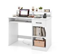LIFEZEAL Bureau Ordinateur avec Etagères Ouvertes, Tiroir, Station de Recharge Intégrée, Table PC avec Plateau pour Clavier, Etagère Réglable à 5 Positions, 105x55x89 cm (Blanc)